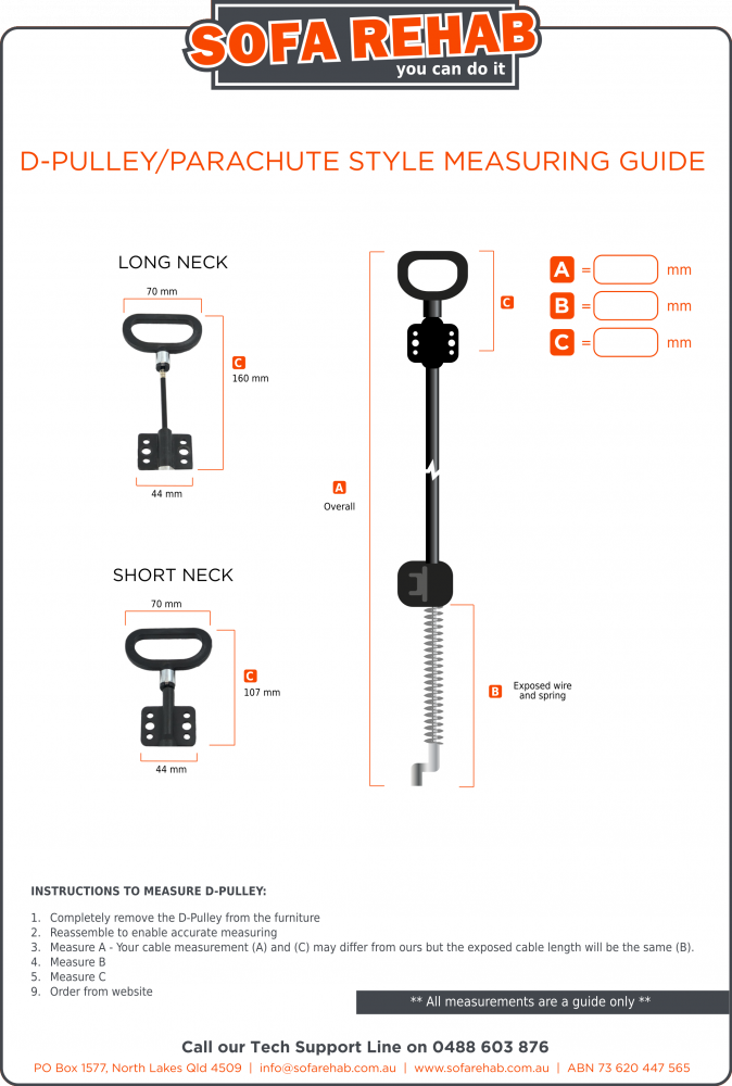 Recliner D-Pulley Style Measuring Guides | For Do-It-Yourself Repair