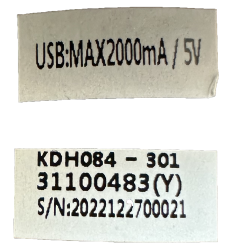 Kaidi KDH084-301 2 Button Switch With USB compliance label