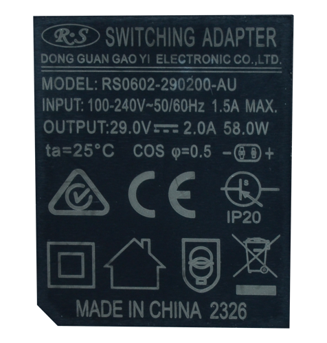 AU/NZ 2.0A Electric Recliner Adapter Compliance Label
