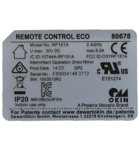Eco remote 80678 Compliance Label