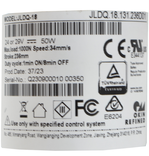 Okin JLDQ.18.131.236D01 Recliner Actuator Compliance label