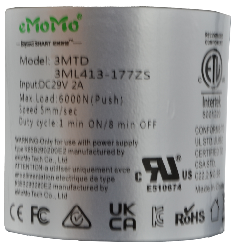 eMoMo 3MTD 3ML413-177ZS Electric Recliner Actuator Compliance Label