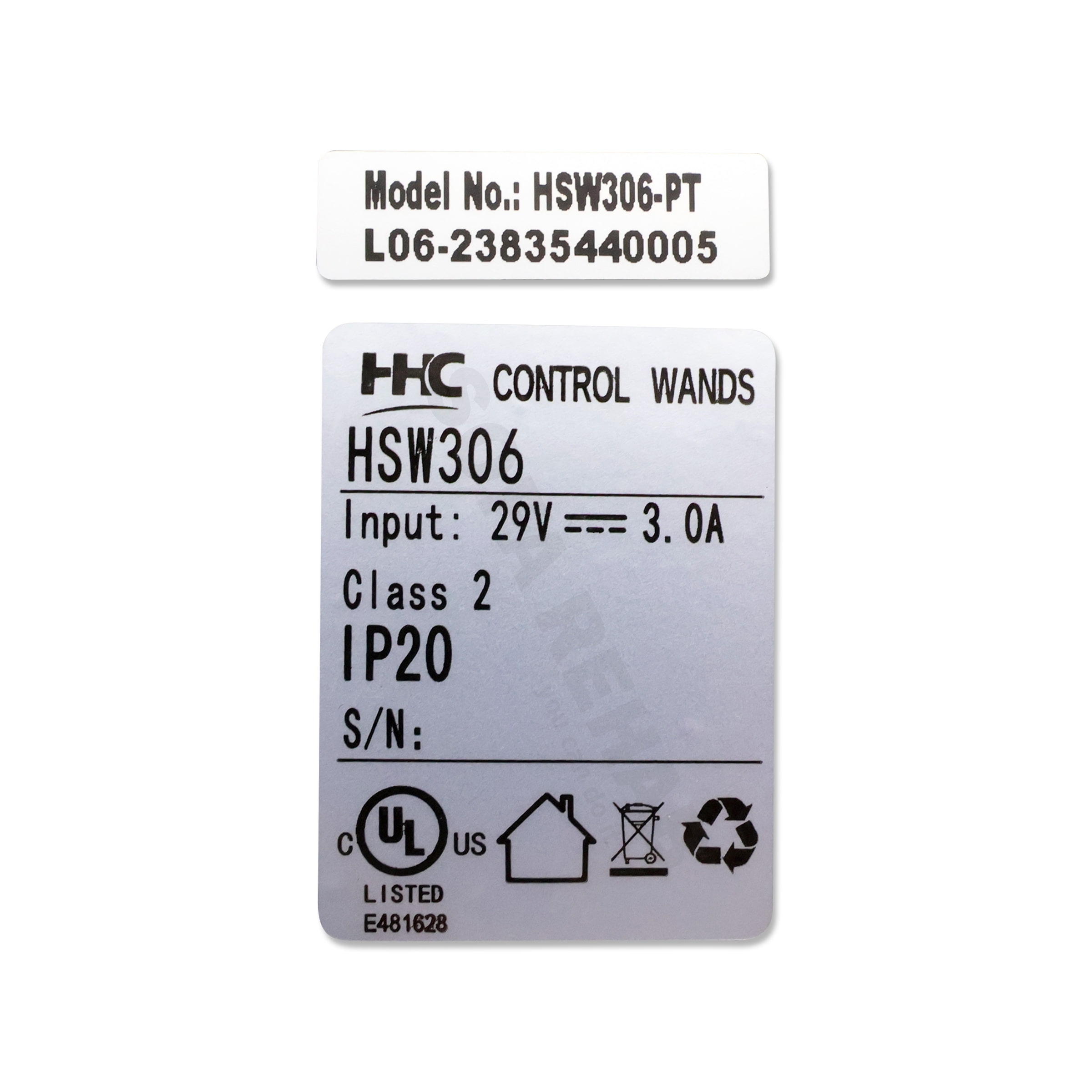 HHC-HSW306-PT-spec-label-stickers-29v-3-0a-ip20-listed-e481628 HHC-HSW306-PT-spec-label-stickers-29v-3-0a-ip20-listed-e481628