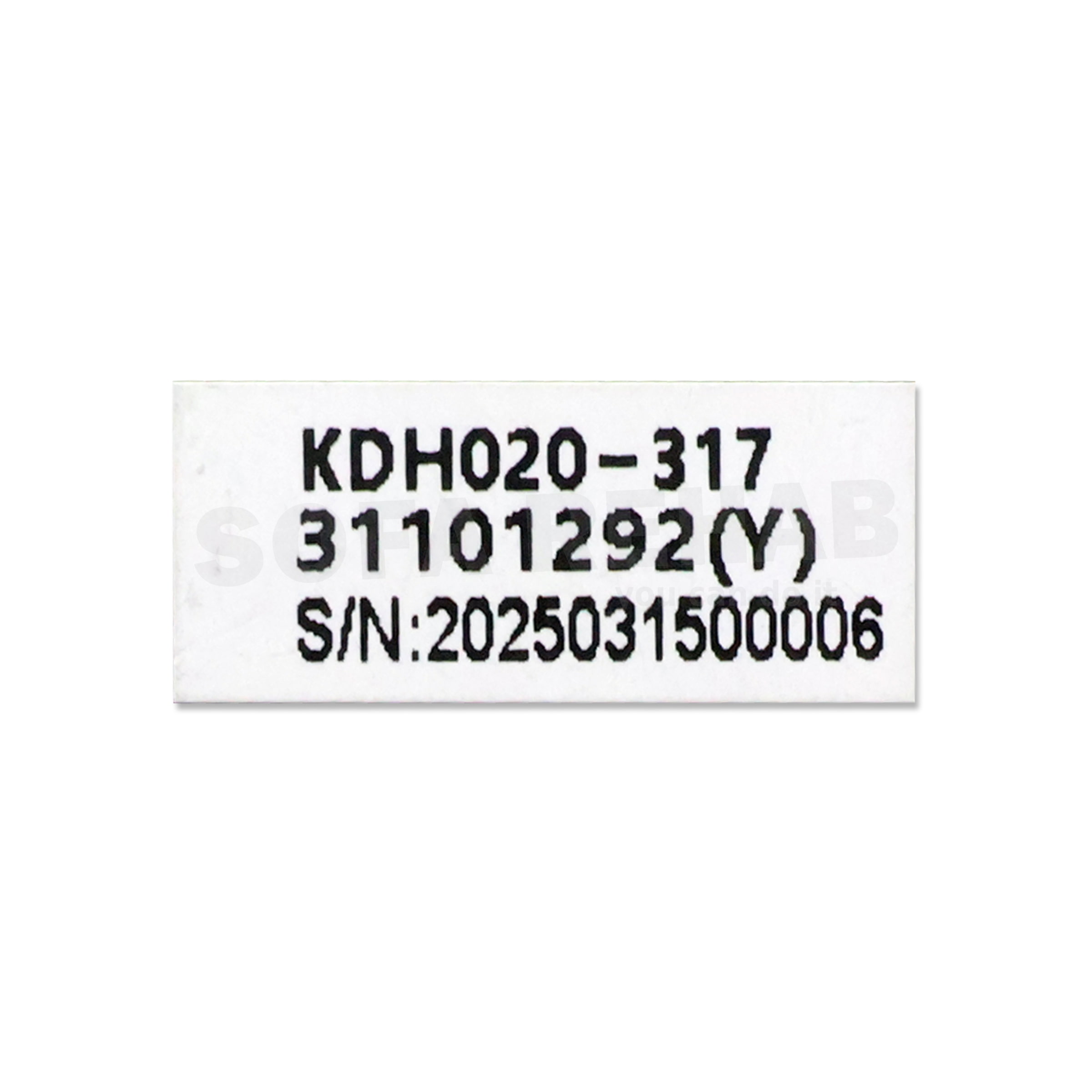 kaidi-KDH020-317-control-box-model-label-31101292y-serial-number-closeup kaidi-KDH020-317-control-box-model-label-31101292y-serial-number-closeup