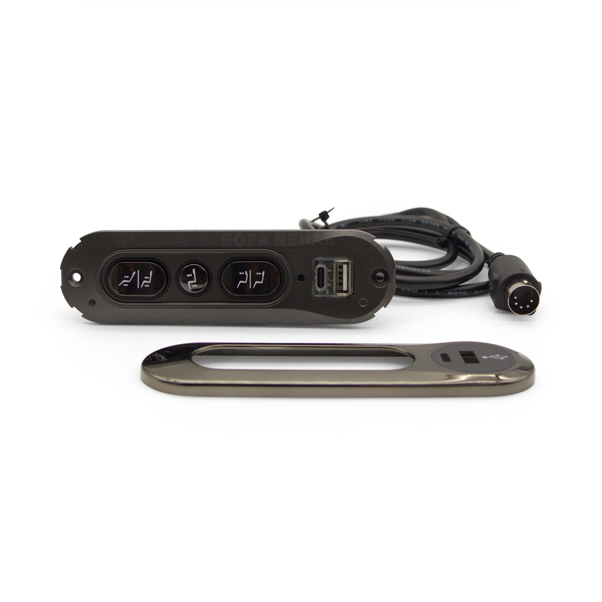 kaidi-KDH249D-012-dual-actuator-5-button-switch-usb-a-usb-c-front-with-screw-cover-removed kaidi-KDH249D-012-dual-actuator-5-button-switch-usb-a-usb-c-front-with-screw-cover-removed