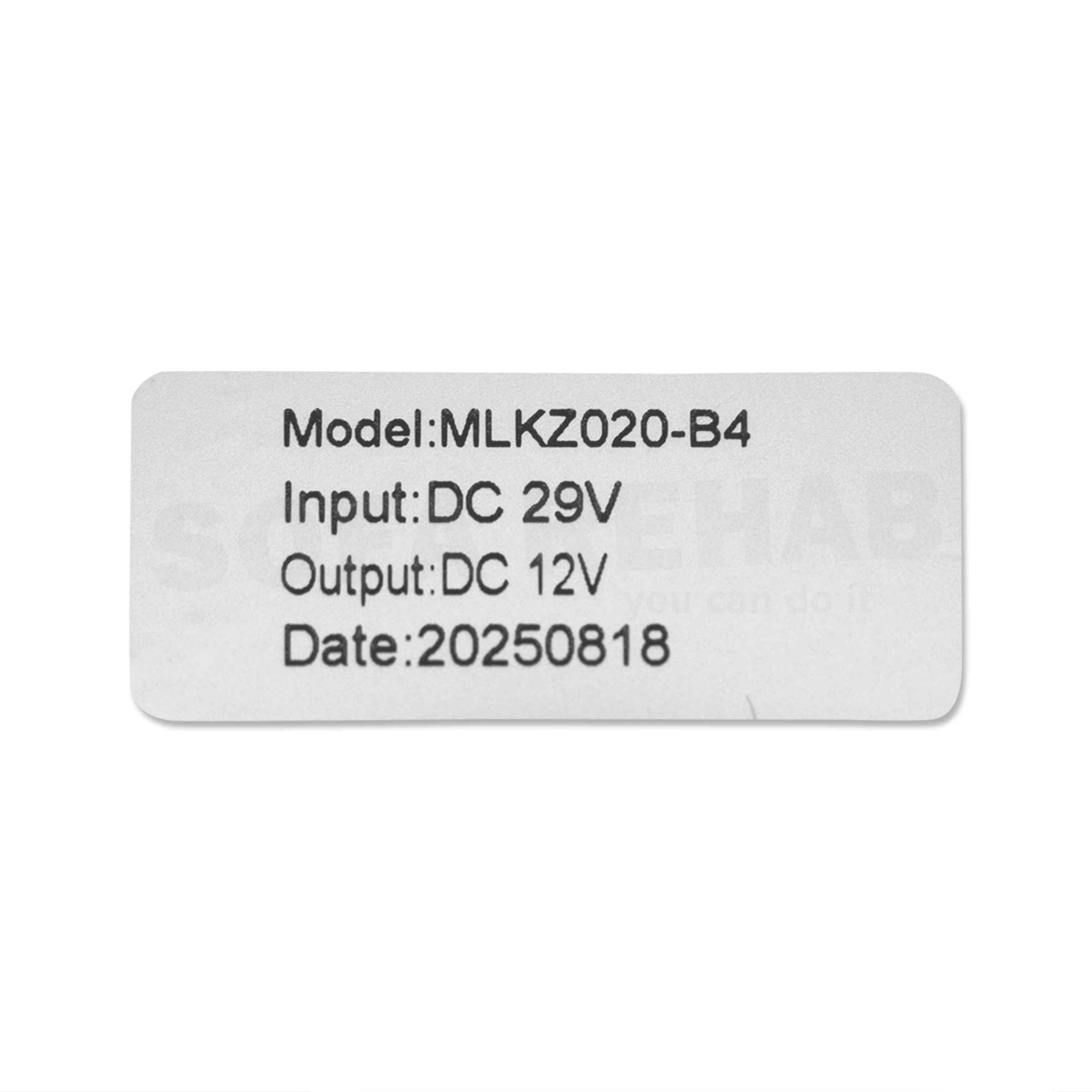 mulin-MLKZ020-B4-control-box-label-dc-29v-input-dc-12v-output-close-up mulin-MLKZ020-B4-control-box-label-dc-29v-input-dc-12v-output-close-up