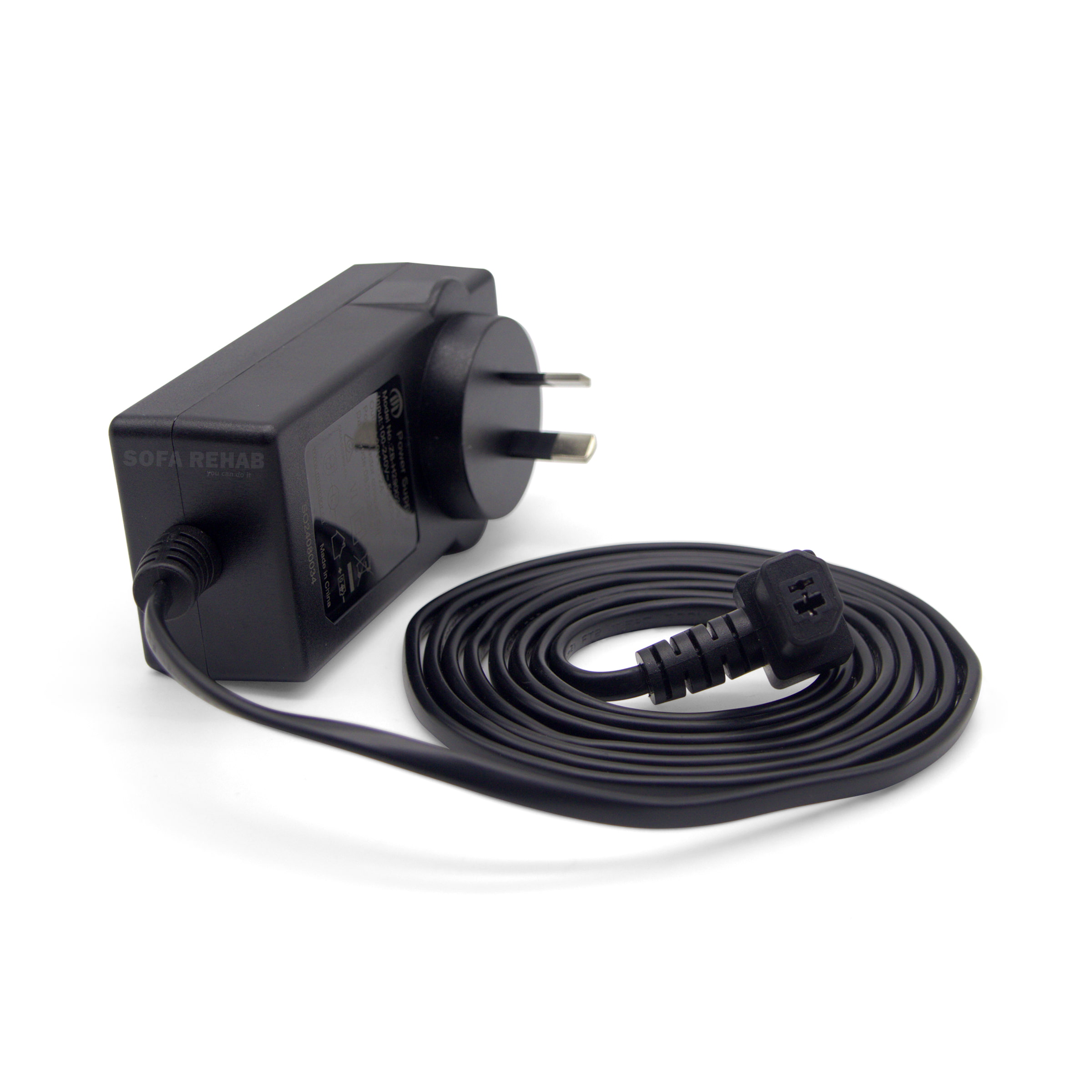 Mulin-ZB-H290020S-C-electric-recliner-power-supply-transformer-29V-2A-AU-plug-2-pin-output-connector-angled-view Mulin-ZB-H290020S-C-electric-recliner-power-supply-transformer-29V-2A-AU-plug-2-pin-output-connector-angled-view