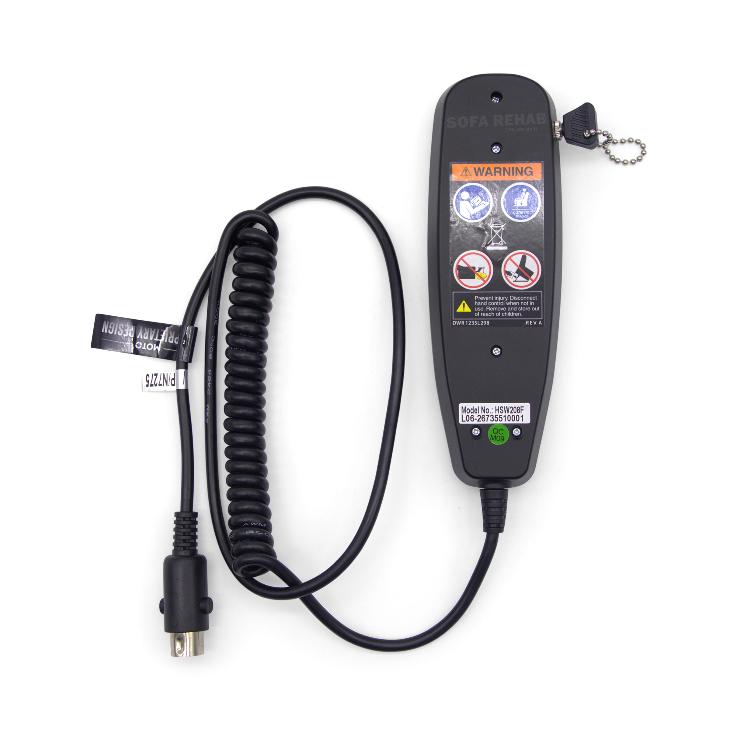 Pride-MOTO-HSW208F-ELEASMB7275-PN7275-6-button-replacement-lift-chair-handset-remote-with-locking-key-and-male-5-pin-DIN-plug-full-rear-view Pride-MOTO-HSW208F-ELEASMB7275-PN7275-6-button-replacement-lift-chair-handset-remote-with-locking-key-and-male-5-pin-DIN-plug-full-rear-view